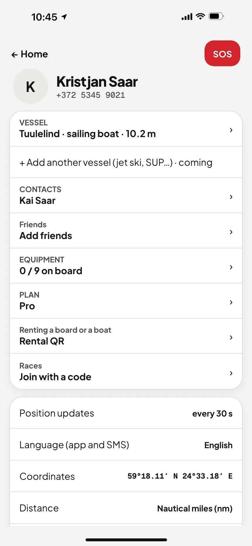 VesselSOS app, Profile: Races — join with a code
