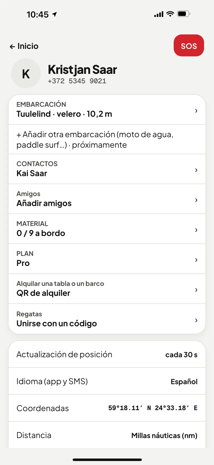 App VesselSOS, Perfil: Regatas, únete con un código