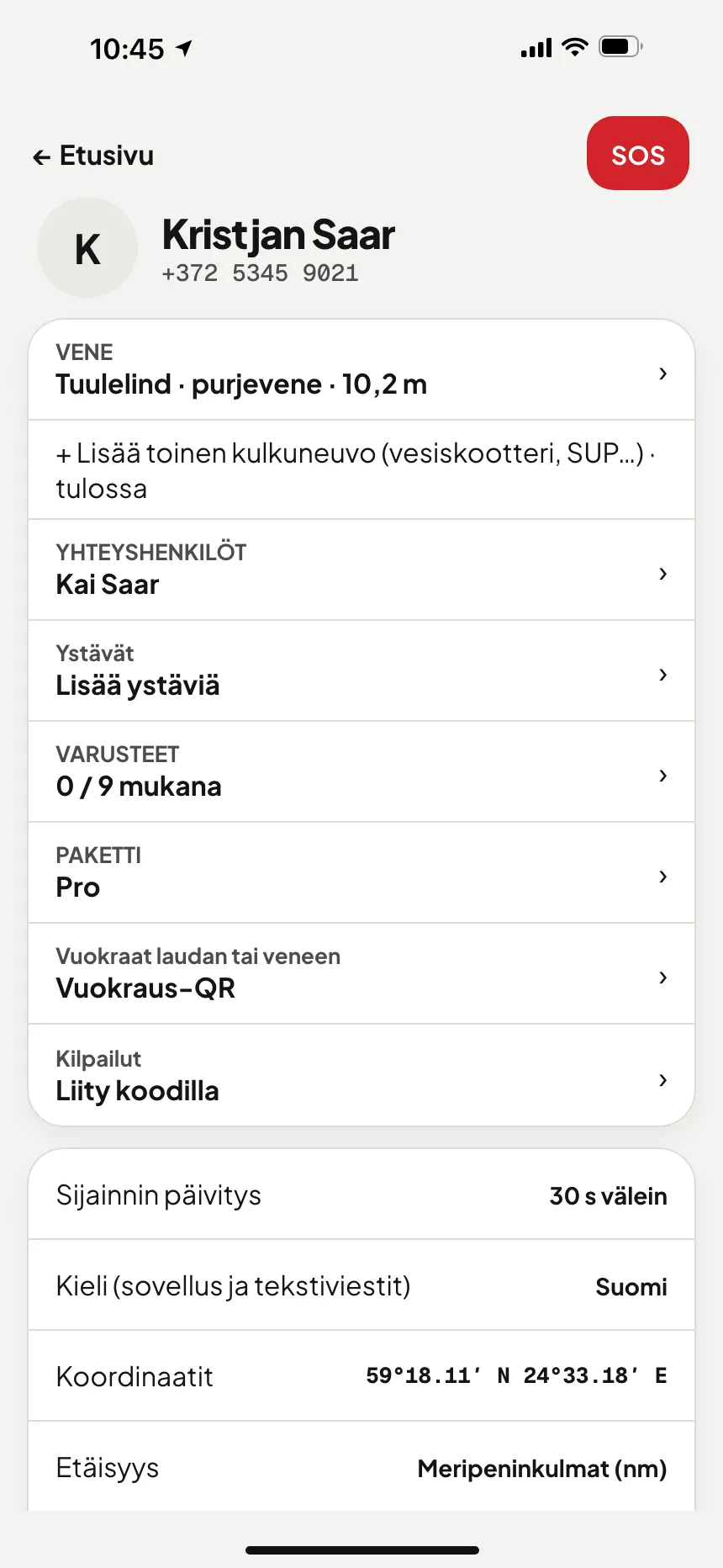 VesselSOS-sovellus, Profiili: Kilpailut – liity koodilla