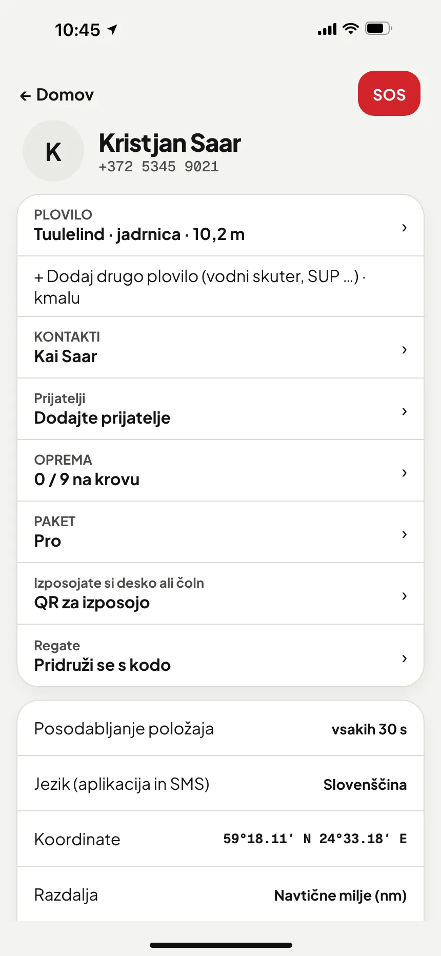 Aplikacija VesselSOS, Profil: Regate – pridružite se s kodo