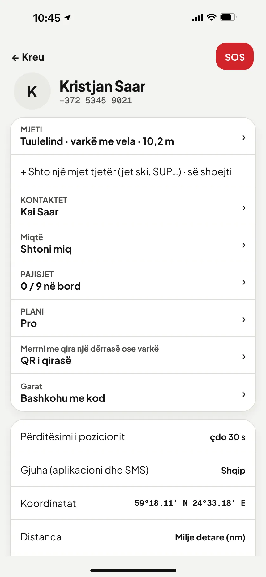 Aplikacioni VesselSOS, Profili: Garat — bashkohu me kod