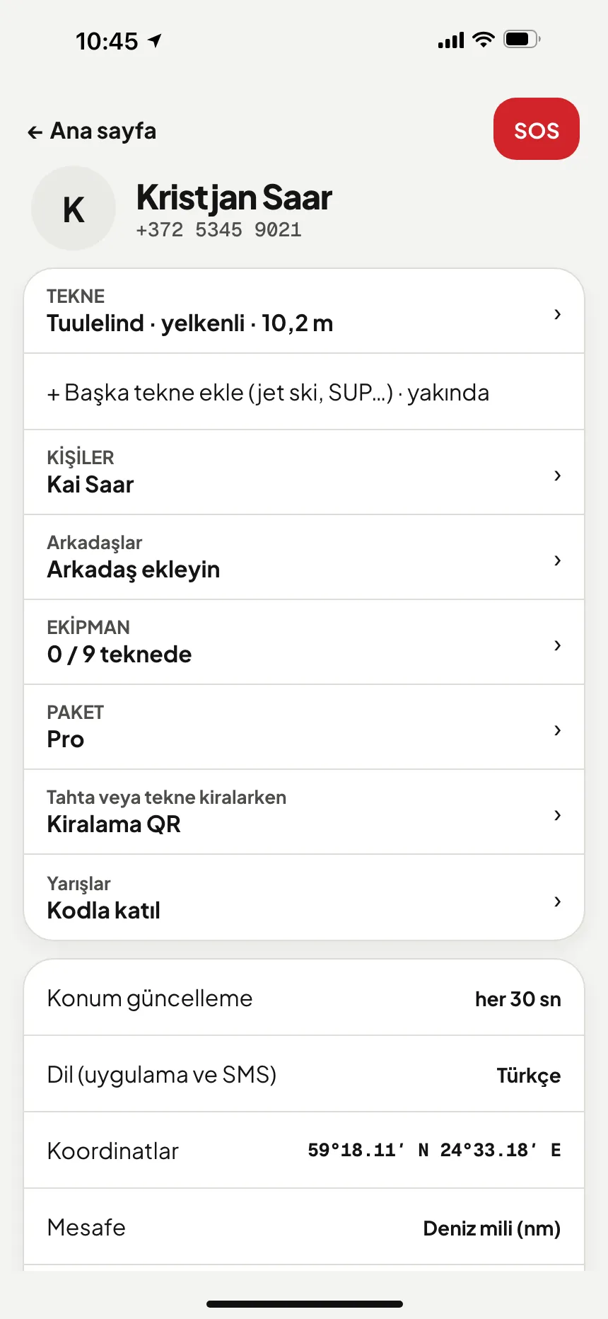 VesselSOS uygulaması, Profil: Yarışlar — kodla katıl